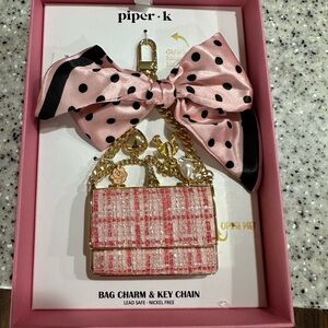 Piper K Pink & Black Bow, Purse, Eiffel Tower Bag Charm or Keychain